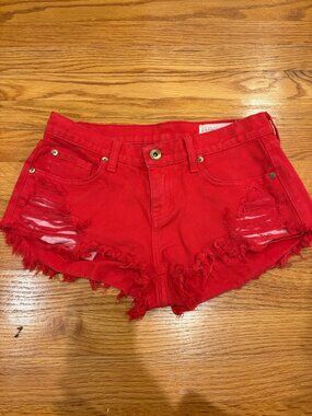 Pistola GiGi Red Micro Denim Shorts (Size 25)